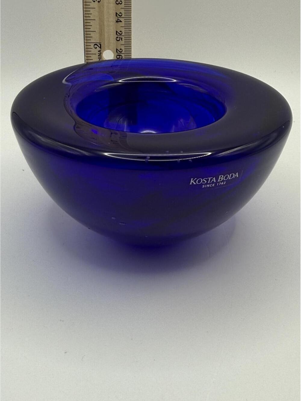 Kosta Boda Cobalt Blue Art Votive Candle Holder Swedish Crystal 6.5"